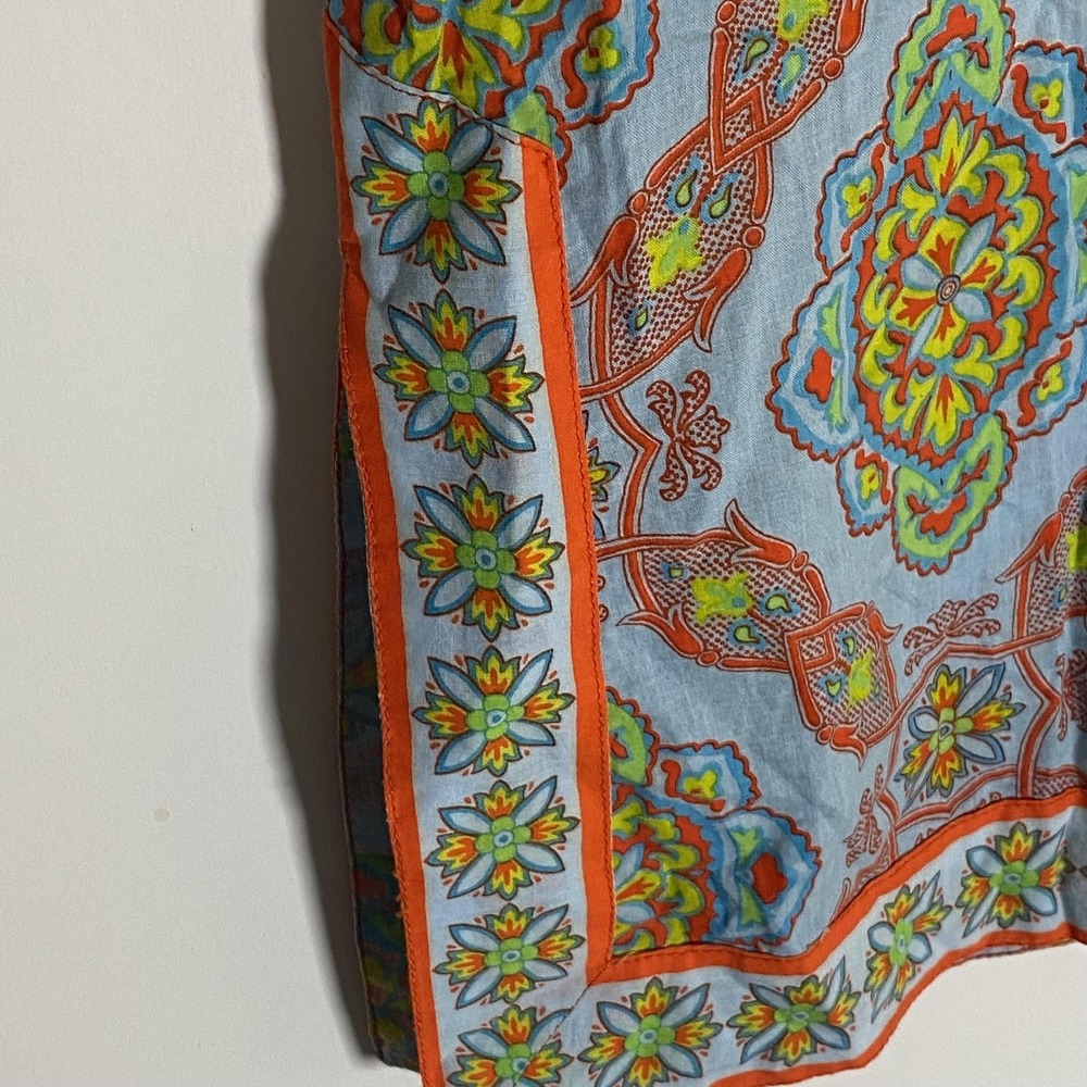 Gretchen Scott Top Womens Small Blue‎ Medallion Floral Tunic 3/4 Sleeve Boho - Picture 7 of 16